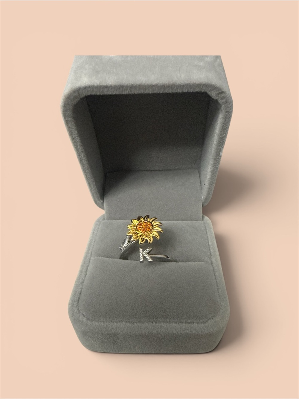 Sunflower “K” Letter Ring